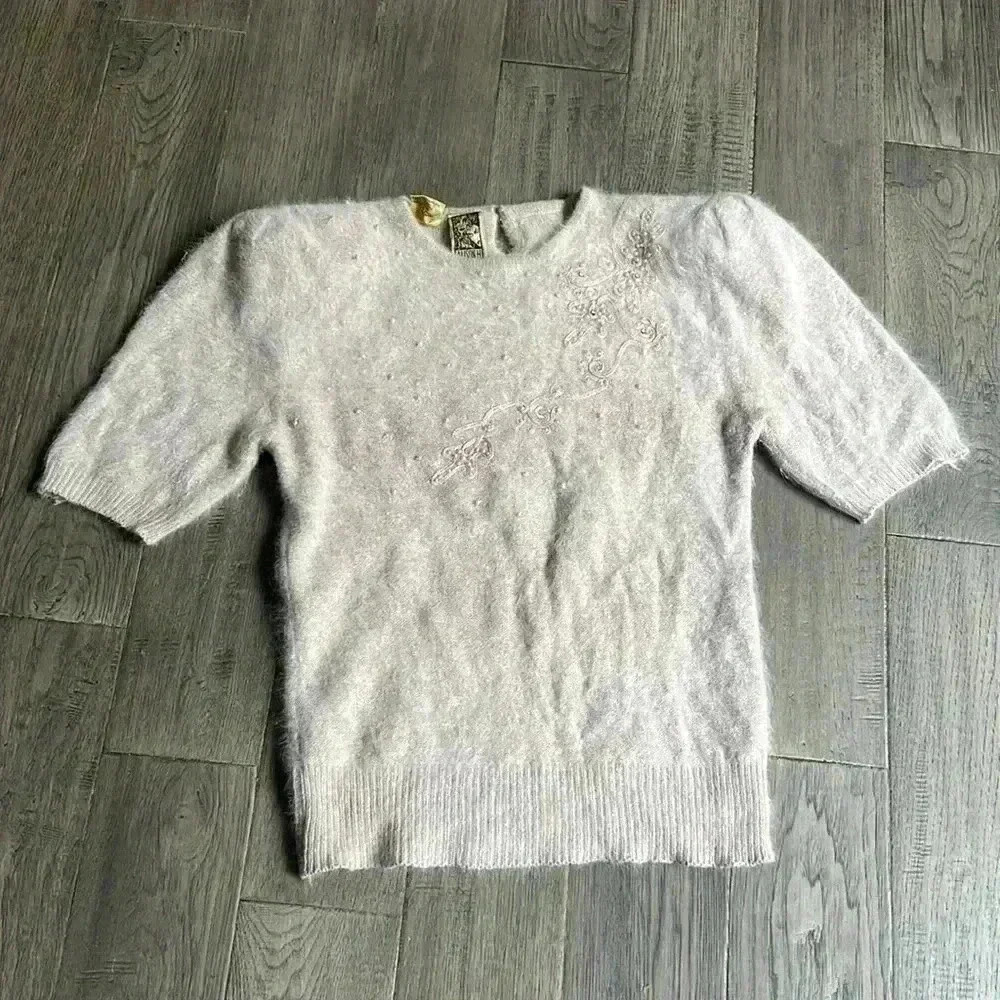 🔥ALISON H.🔥 | Vintage light pink angora rabbit hair short sleeve  sweater
